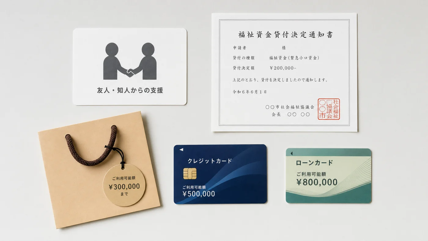 5つの調達手段を即日性とコストで整理した比較イラスト