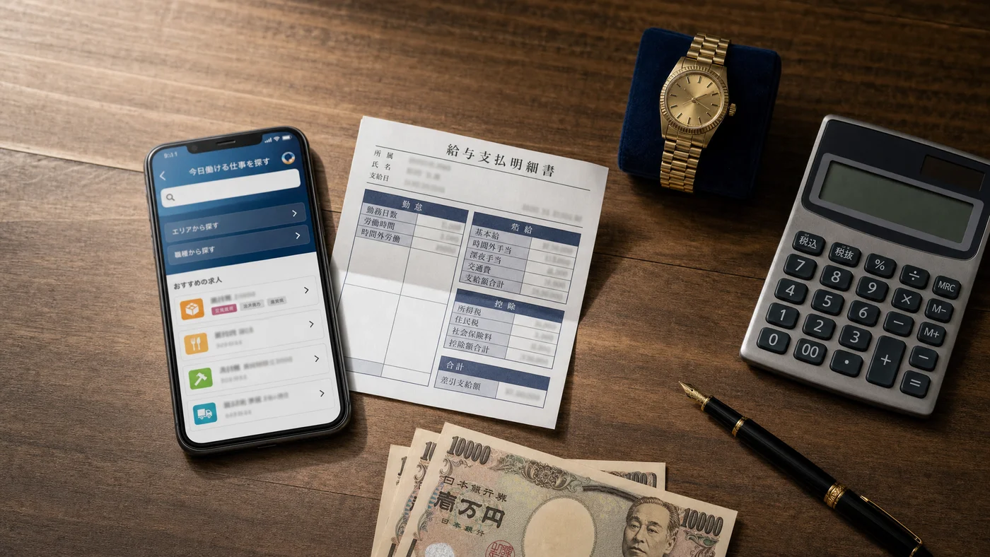 日払いバイトと質屋を組み合わせるイメージ