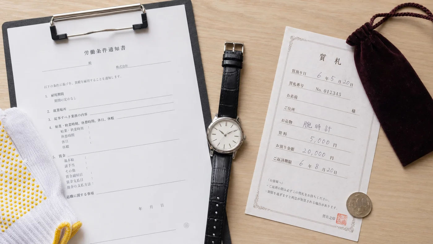 日雇いバイトと質屋の比較表イメージ