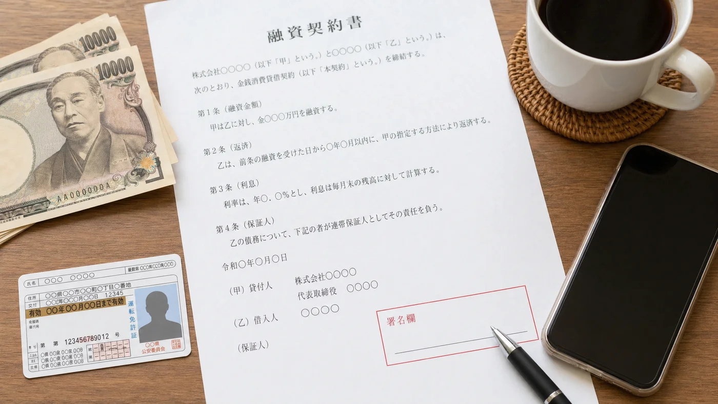 契約書類とペン、保証人欄を見つめる場面