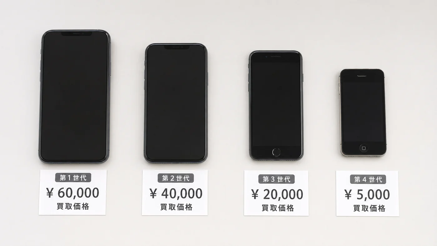 iPhoneのモデル別査定額相場の比較ビジュアル