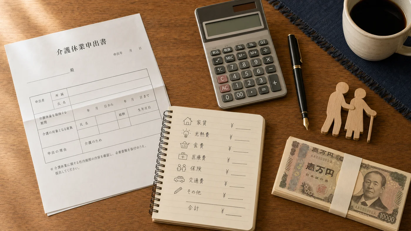 介護離職前後の家計プランを考える机上のイメージ