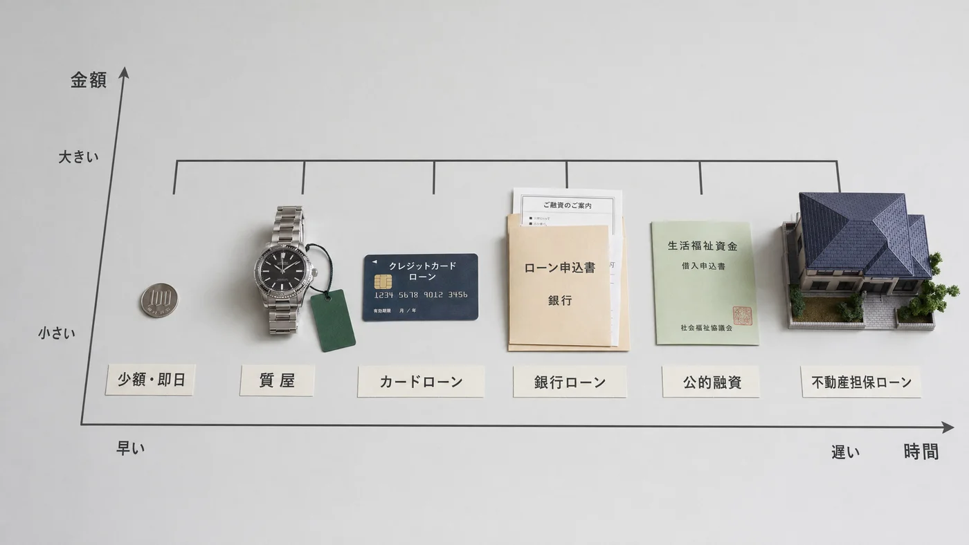 金額別×期間別の資金調達手段の判断ビジュアル