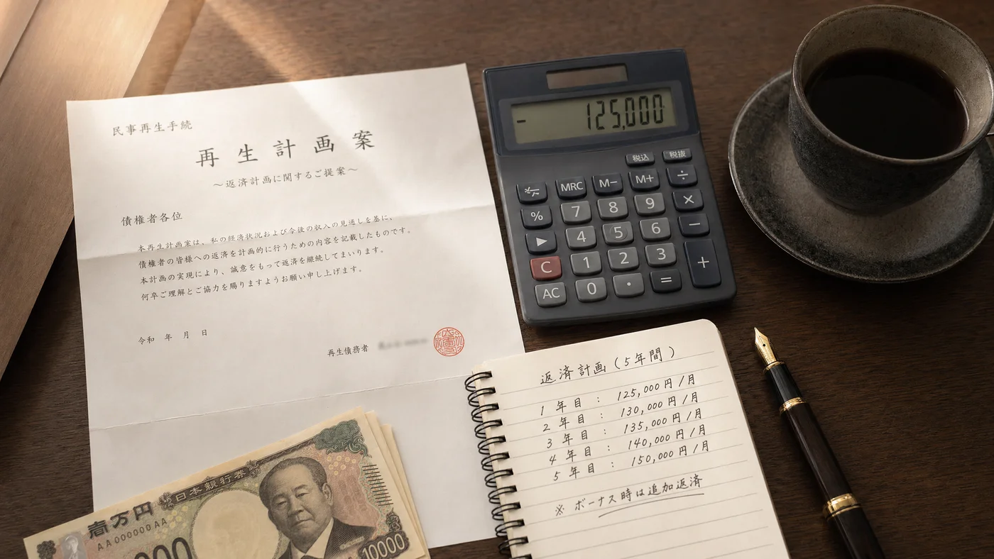 個人再生中の生活資金を考える机上のイメージ