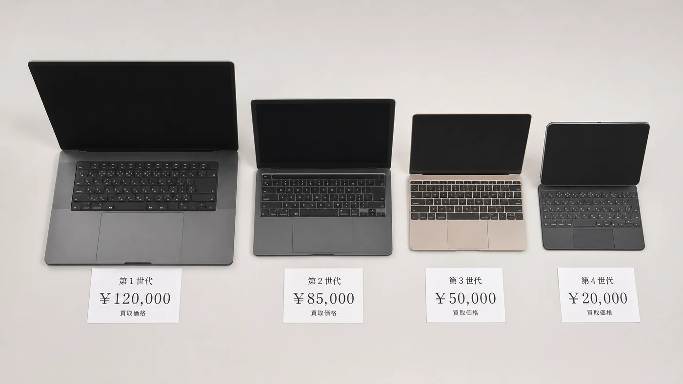 MacBook・iPadのモデル別査定額相場の比較ビジュアル