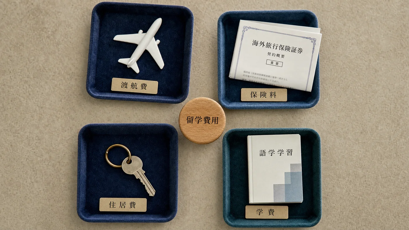 準備金の内訳:航空券・保険・初期生活費・授業料