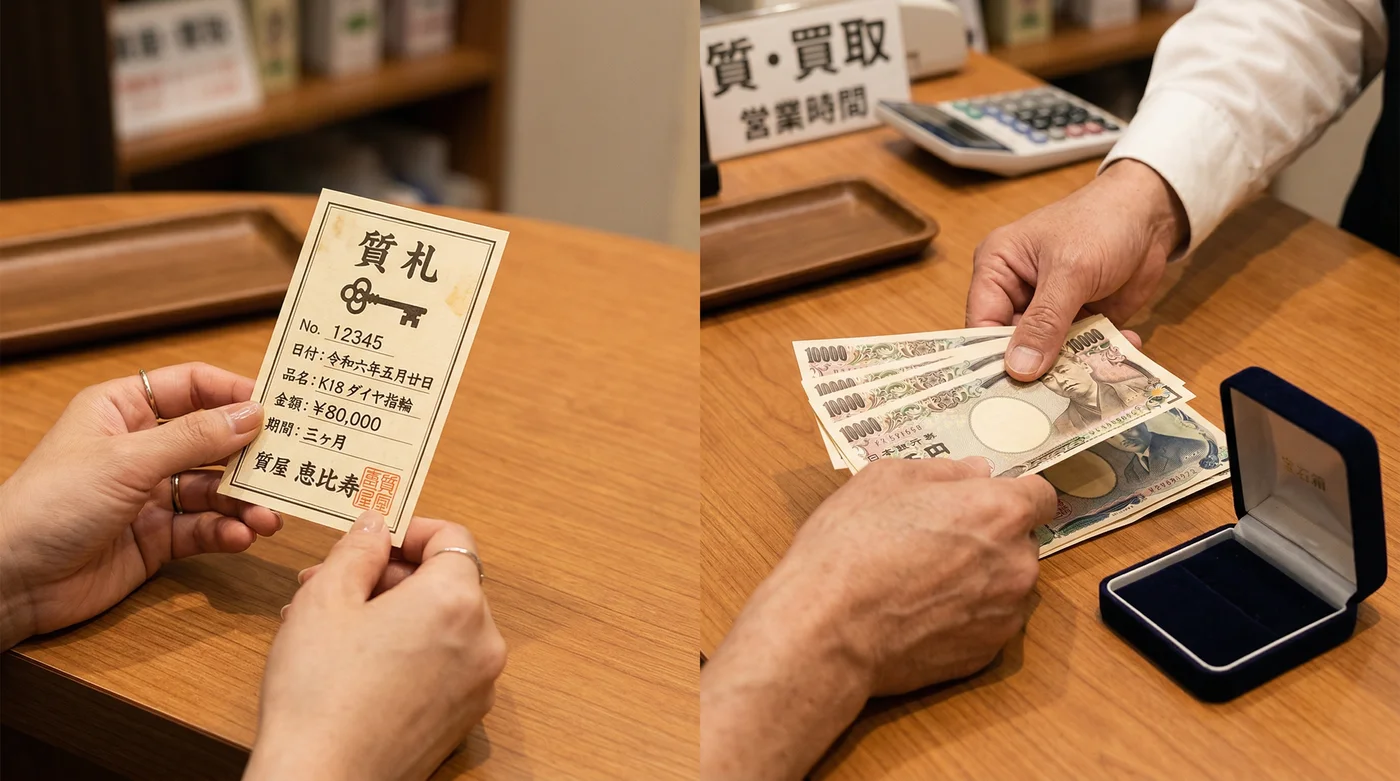 質屋は所有権が利用者に残り、買取は店舗に移転する