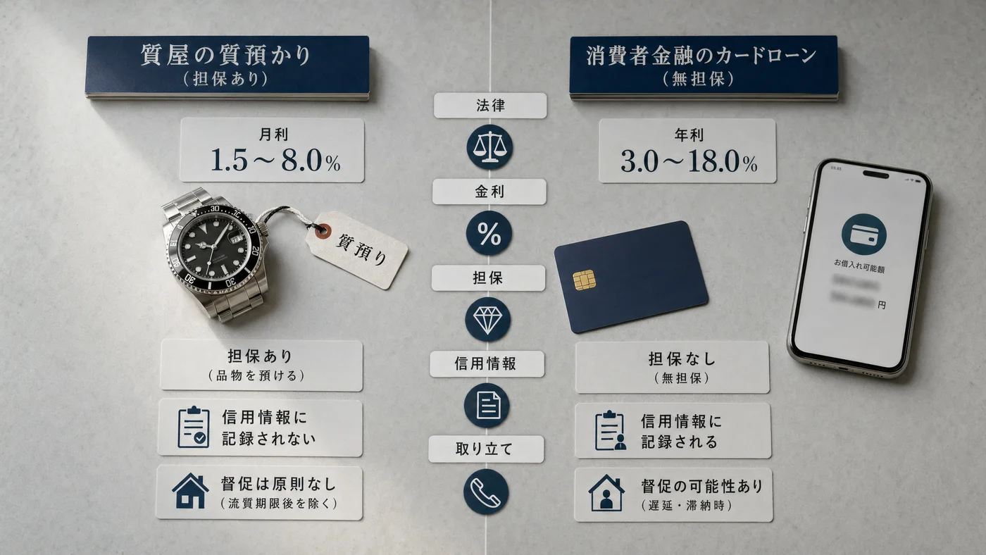 質屋と消費者金融の根本的違い5軸比較