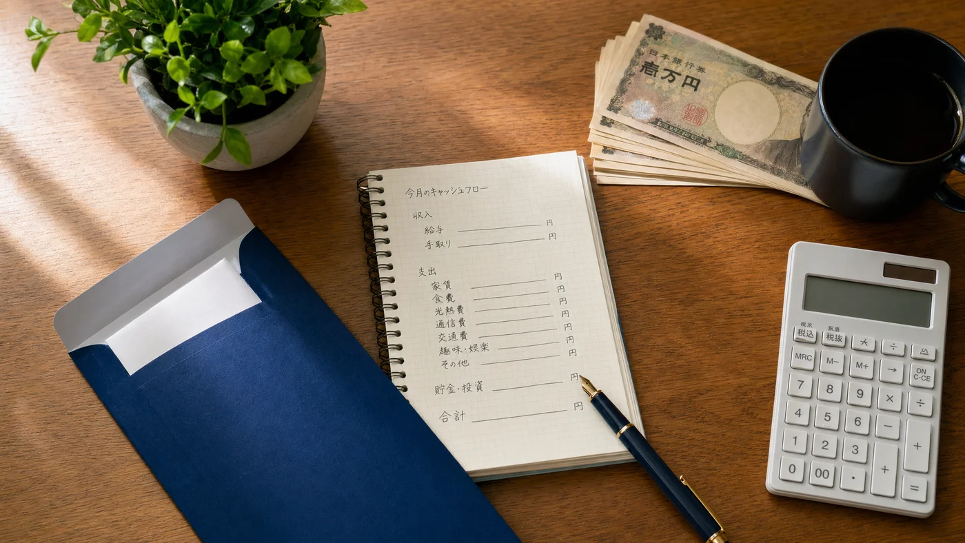 新社会人がキャッシュフローを設計する机上のイメージ