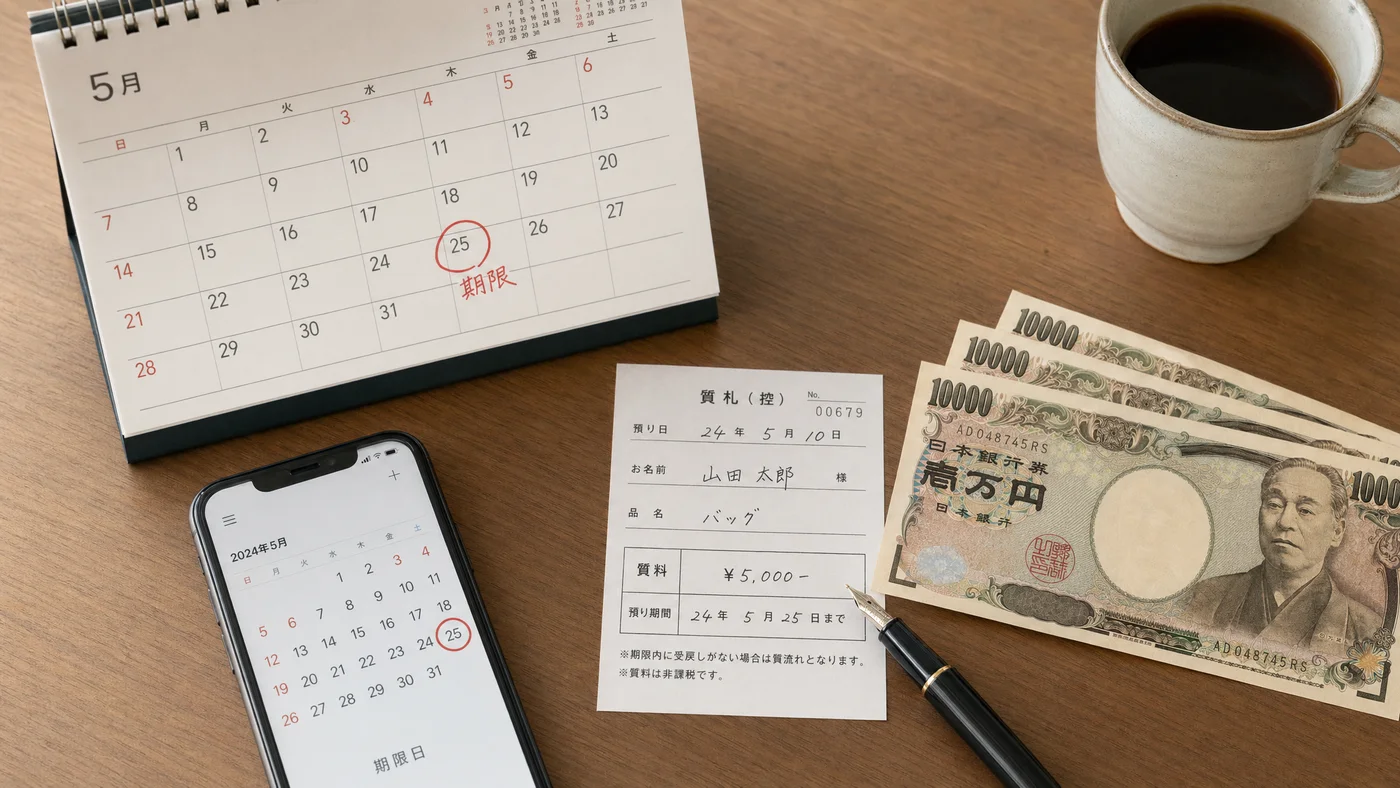 質札と返済予定書、カレンダーが並ぶ机