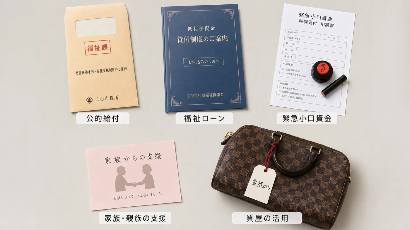 シングルマザーが使える5つの資金確保手段の比較ビジュアル