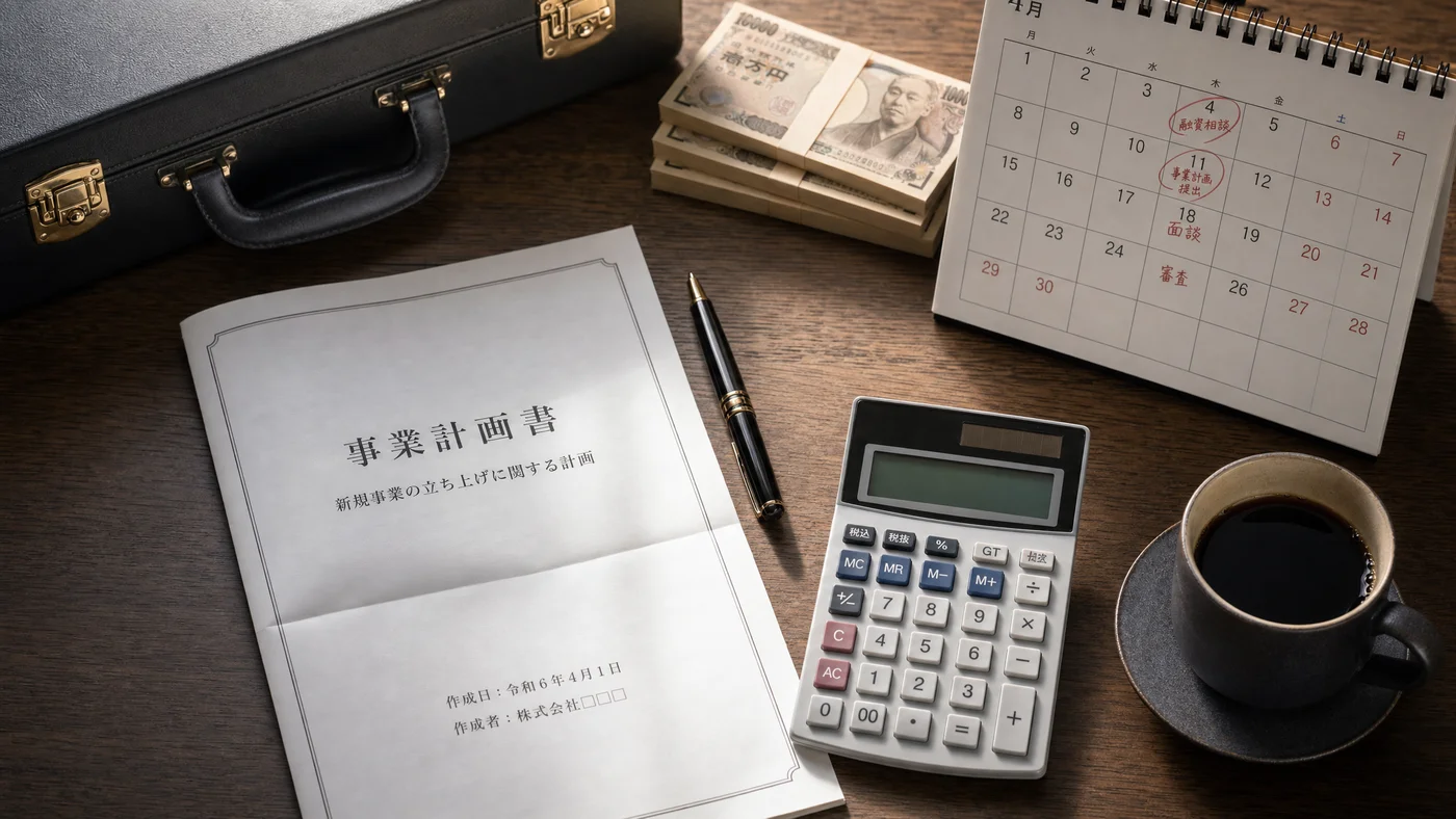 創業融資審査と並行資金確保のイメージ