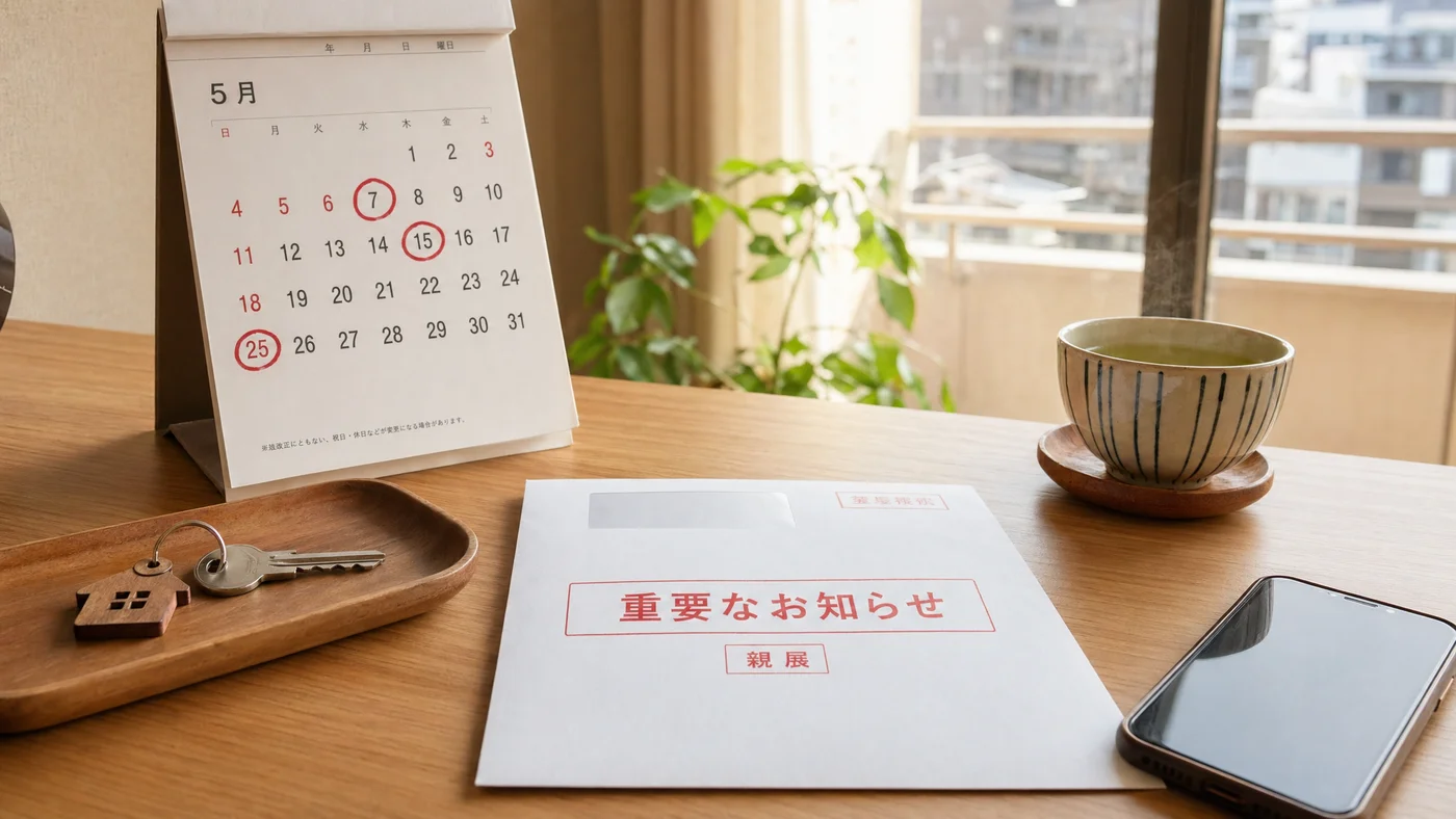 家賃滞納のタイミング別対処を時系列で示す5ステップのカレンダーイメージ