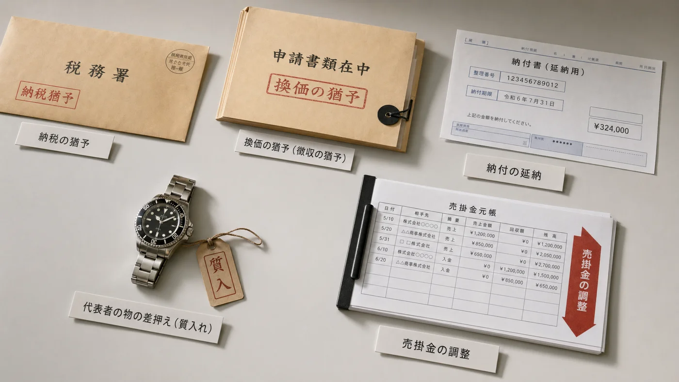 税金支払いが間に合わない時の5つの対処法の比較ビジュアル